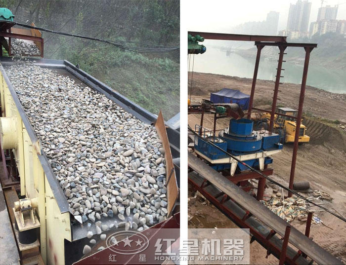 河卵石破碎制砂生產(chǎn)作業(yè)圖
